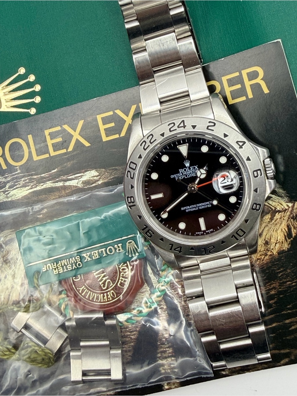 Rolex Stainless Steel Watch Black Dial with Silver Bezel